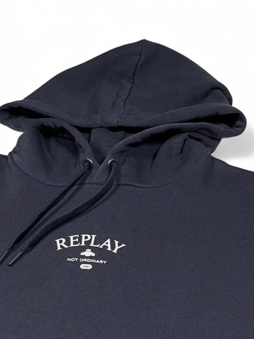 NWOT REPLAY Steel Blue Hoodie Size XL Pocket White Logo Streetwear Campus Winter